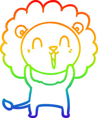 rainbow gradient line drawing laughing lion cartoon
