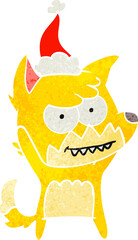 retro cartoon of a grinning fox wearing santa hat