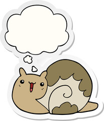 cute cartoon snail and thought bubble as a printed sticker