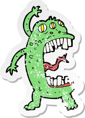 retro distressed sticker of a cartoon crazy monster