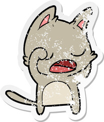 distressed sticker of a talking cat cartoon