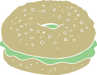flat color illustration of a cartoon bagel