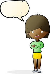 cartoon happy woman with speech bubble