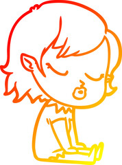 warm gradient line drawing cute cartoon vampire girl