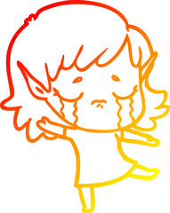 warm gradient line drawing cartoon crying elf girl