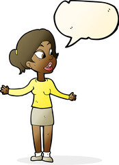 cartoon pretty woman explaining something with speech bubble