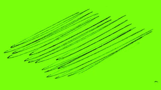 Stop motion pen squiggles on a green screen. Video effect of hand-drawing of doodle curls. 4k art overlay with alpha channel.