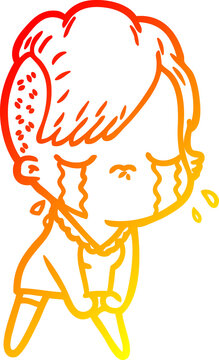 recommend clip art: warm gradient line drawing cartoon crying girl