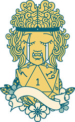 crying orc barbarian character face with natural one roll illustration