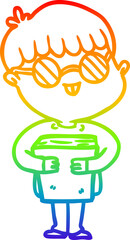 rainbow gradient line drawing cartoon boy wearing spectacles