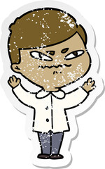 distressed sticker of a cartoon angry man