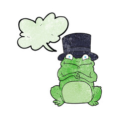 speech bubble textured cartoon frog in top hat