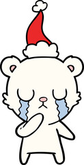 crying polar bear line drawing of a wearing santa hat