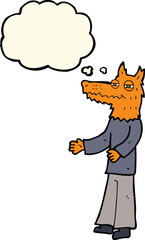 cartoon fox man with thought bubble