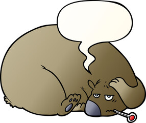 cartoon bear and a sore head and speech bubble in smooth gradient style