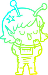 cold gradient line drawing happy alien girl cartoon