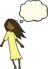 cartoon ghost like girl with thought bubble