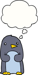 cartoon penguin and thought bubble