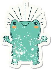 grunge sticker of tattoo style happy frog