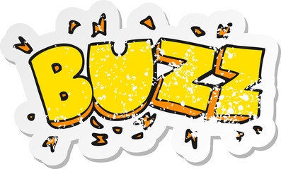 retro distressed sticker of a cartoon buzz symbol