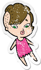 distressed sticker of a cartoon surprised girl