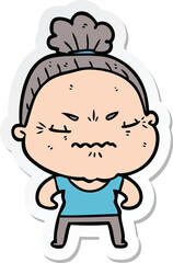 sticker of a cartoon annoyed old lady