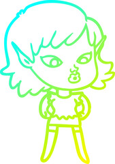 cold gradient line drawing pretty cartoon elf girl