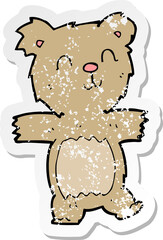 retro distressed sticker of a cartoon cute teddy bear