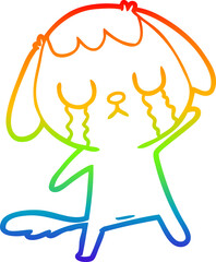 rainbow gradient line drawing cute cartoon dog crying