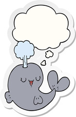 cartoon whale and thought bubble as a printed sticker