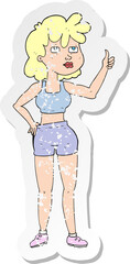 retro distressed sticker of a cartoon gym woman