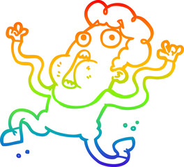 rainbow gradient line drawing cartoon terrified man