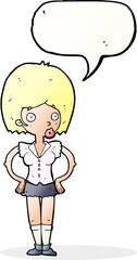 cartoon woman with hands on hips with speech bubble