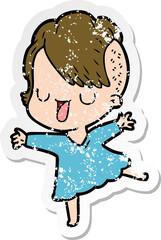 distressed sticker of a cute cartoon girl with hipster haircut