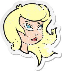 retro distressed sticker of a cartoon female face