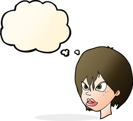 cartoon annoyed woman with thought bubble