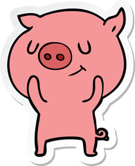 sticker of a happy cartoon pig