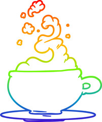 rainbow gradient line drawing hot cup of tea cartoon