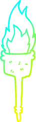 cold gradient line drawing cartoon flaming torch