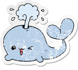 distressed sticker of a cartoon whale