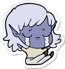 sticker of a cartoon crying elf girl