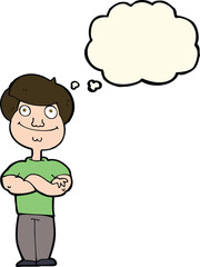 cartoon happy man with thought bubble