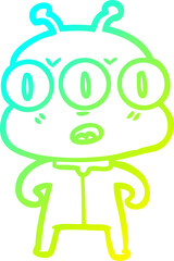 cold gradient line drawing cartoon three eyed alien