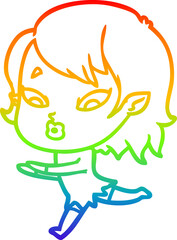 rainbow gradient line drawing cute cartoon vampire girl