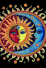 Obraz premium Generative AI render of a sun and moon themed illustration