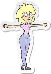 sticker of a cartoon woman spreading arms