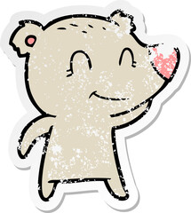 distressed sticker of a smiling bear cartoon