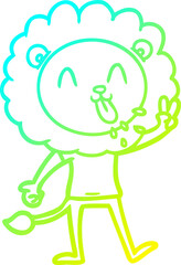 cold gradient line drawing happy cartoon lion