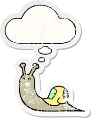 cute cartoon snail and thought bubble as a distressed worn sticker