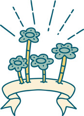 banner with tattoo style flowers growing